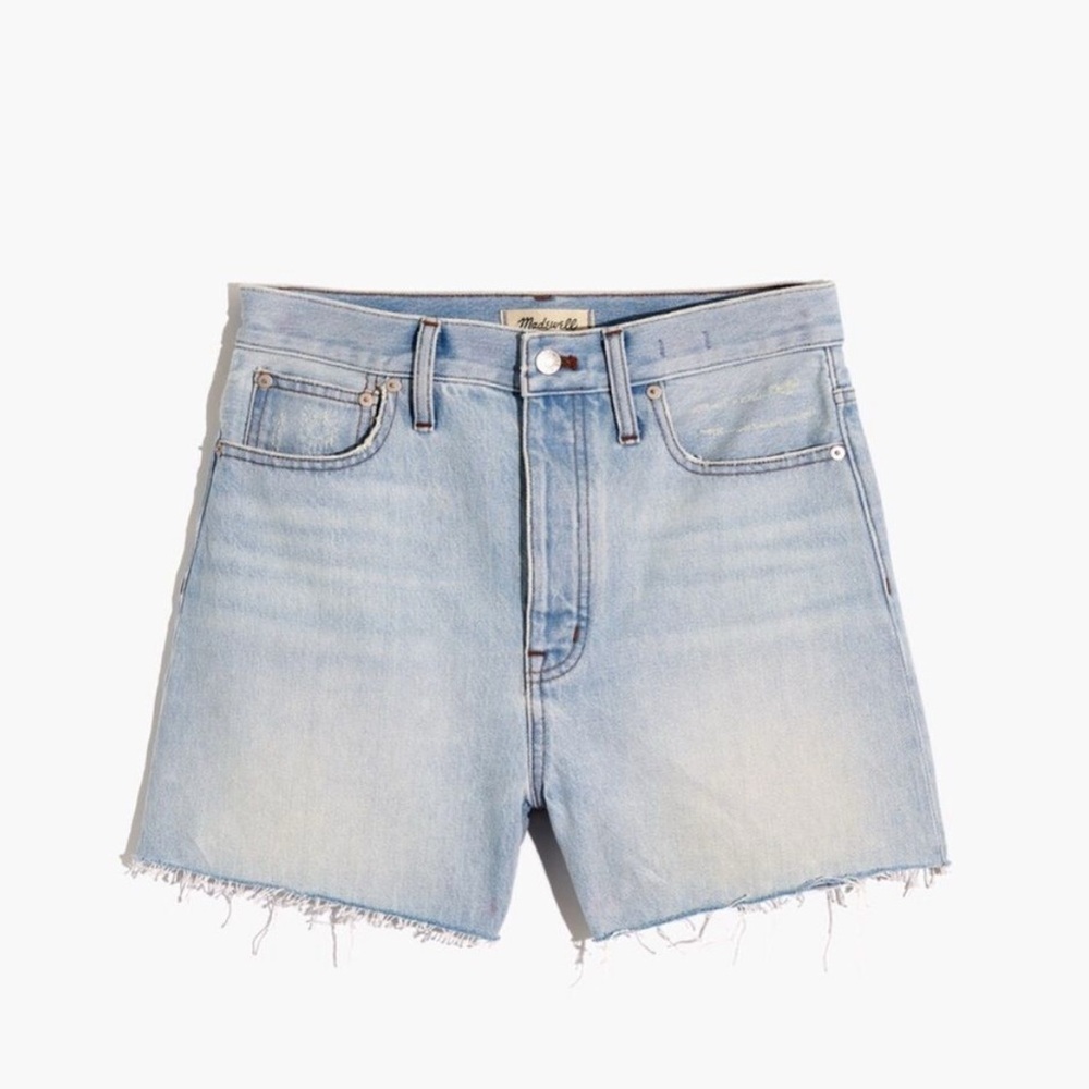 Madewell The Momjean Shorts Fitzgerald Wash Light Raw Edge High Waist‎ Button 25